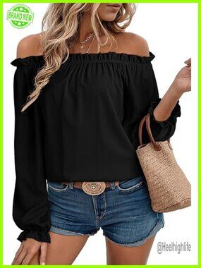 Off the Shoulder Blouse Puff Sleeve T Shirt Dressy Casual Fashion Top